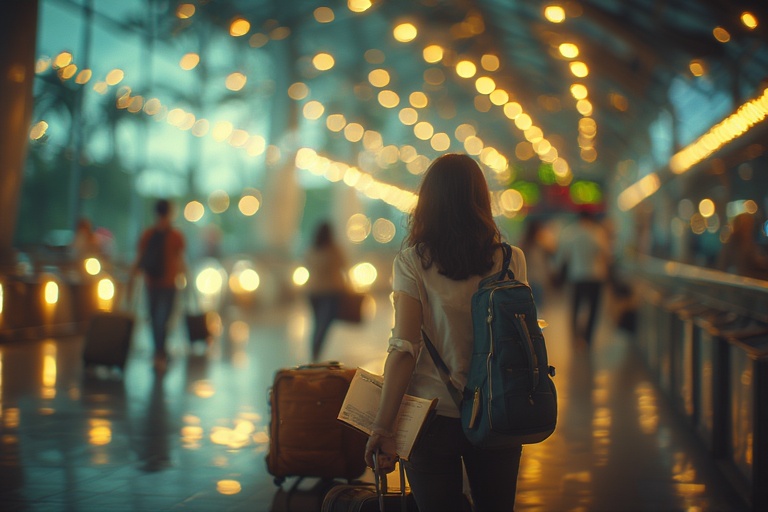 Traveler arriving in Vietnam with urgent visa paperwork ready, smooth and calm atmosphere at arrivals.