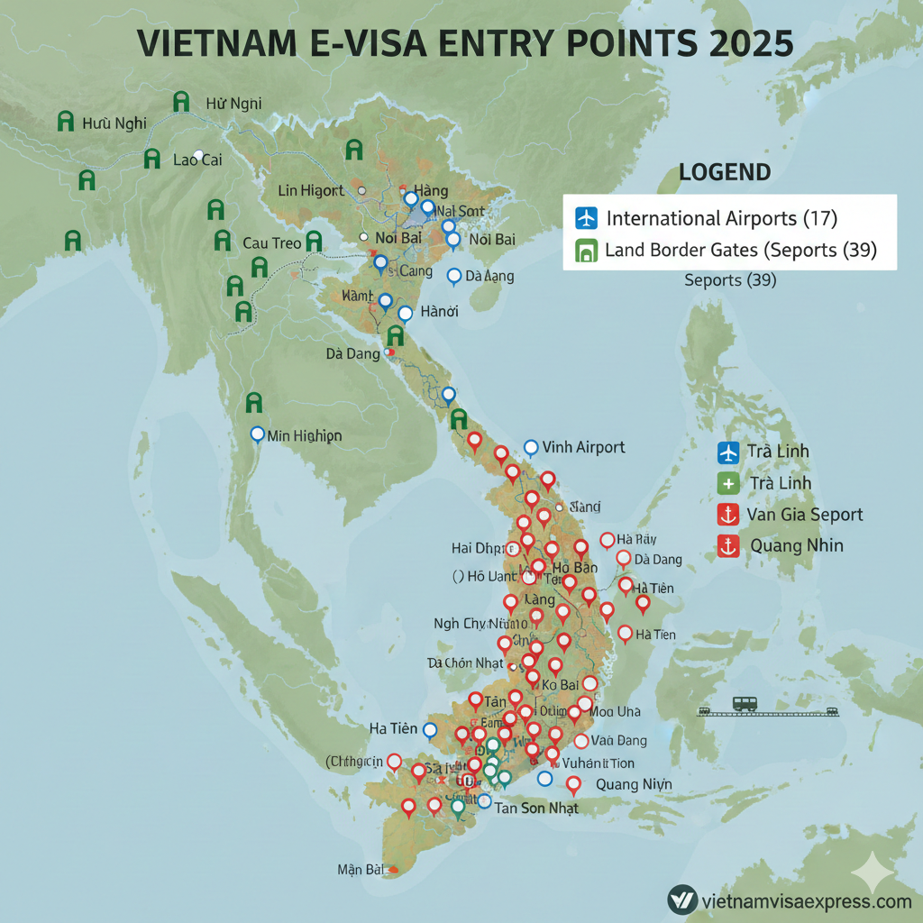 Vietnam e-visa entry points map
